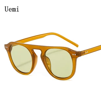 New Retro Round Sunglasses Women Vintage Rivet Decoration Yellow Frame Green Shades Eyeglasses Men Sun Glasses UV400 Whosale 1