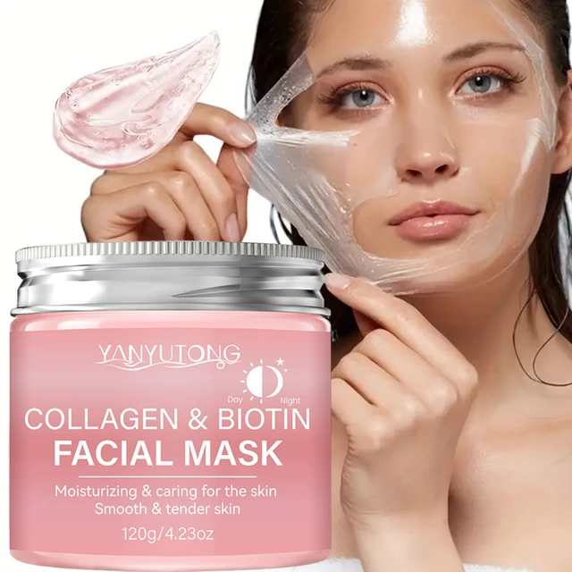 Masque exfoliant au collagène, masque enveloppant au collagène à la biotine Jour et nuit, hydratation profonde, crème masque de soin nocturne. 1