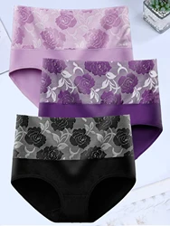 Women's Plus Size High - Waist Cotton Panties - Seamless Lingerie Set (3 Pack) - XL (B PURPLE LP)