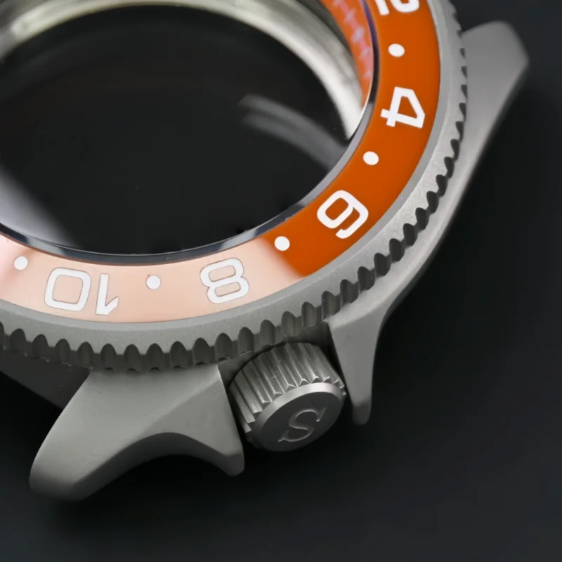 42mm Matte Watch Case with GMT Orange Ceramic Bezel and Sapphire Crystal