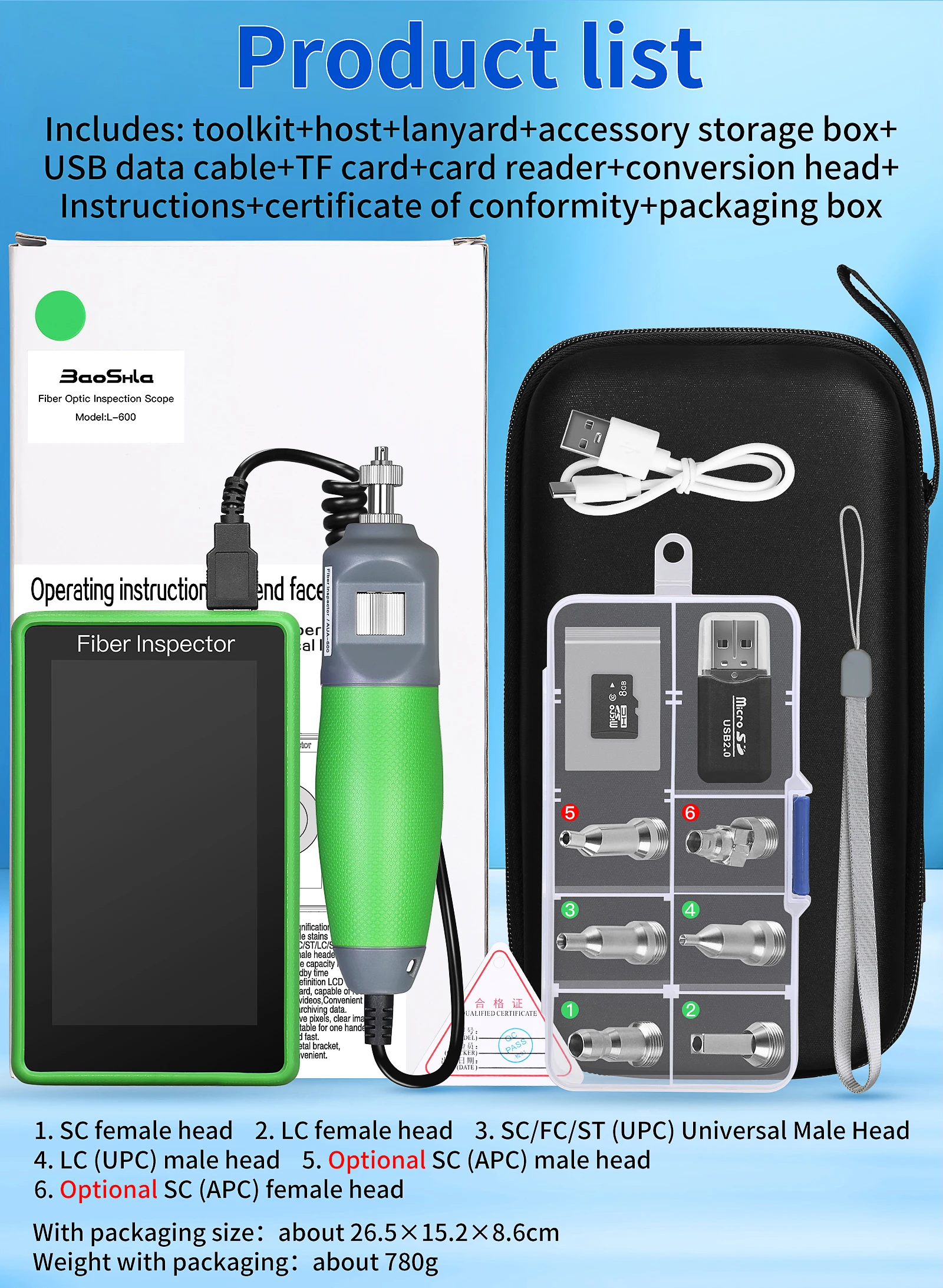 L-600 Inspection Fiber Video Probe Microscope Fiber Optic End Face Detector Disp