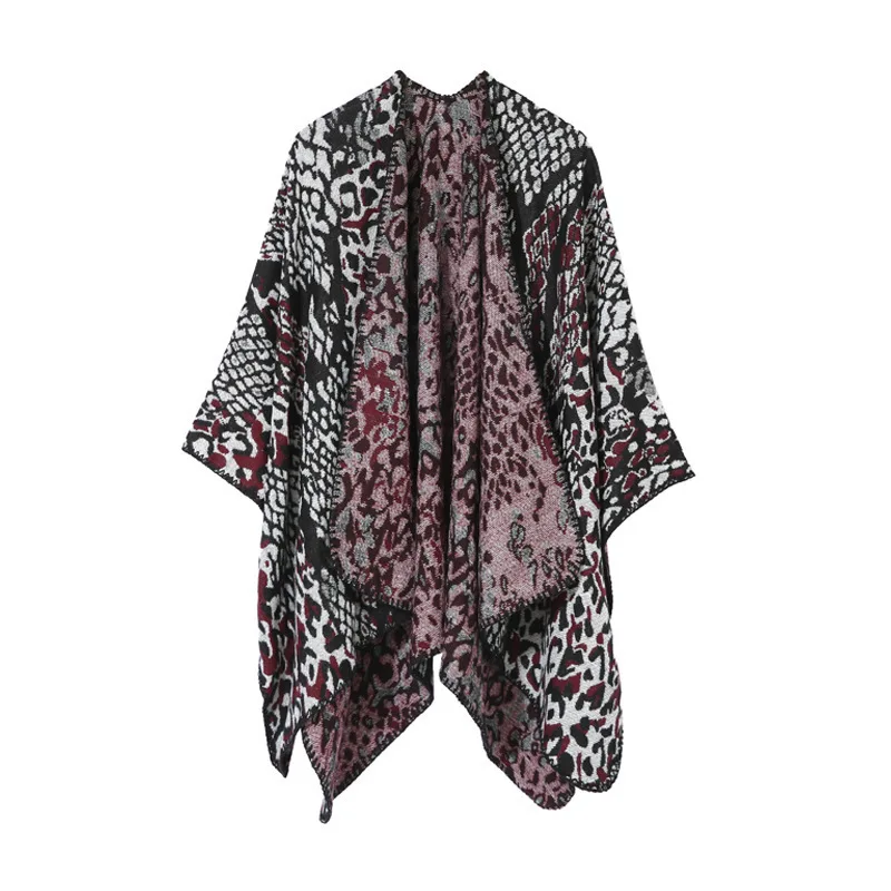 

Imitate Cashmere Knitted Shawl Women Leopard Print Cloak Autumn Fashion Street Poncho Lady Capes Purple Cloaks