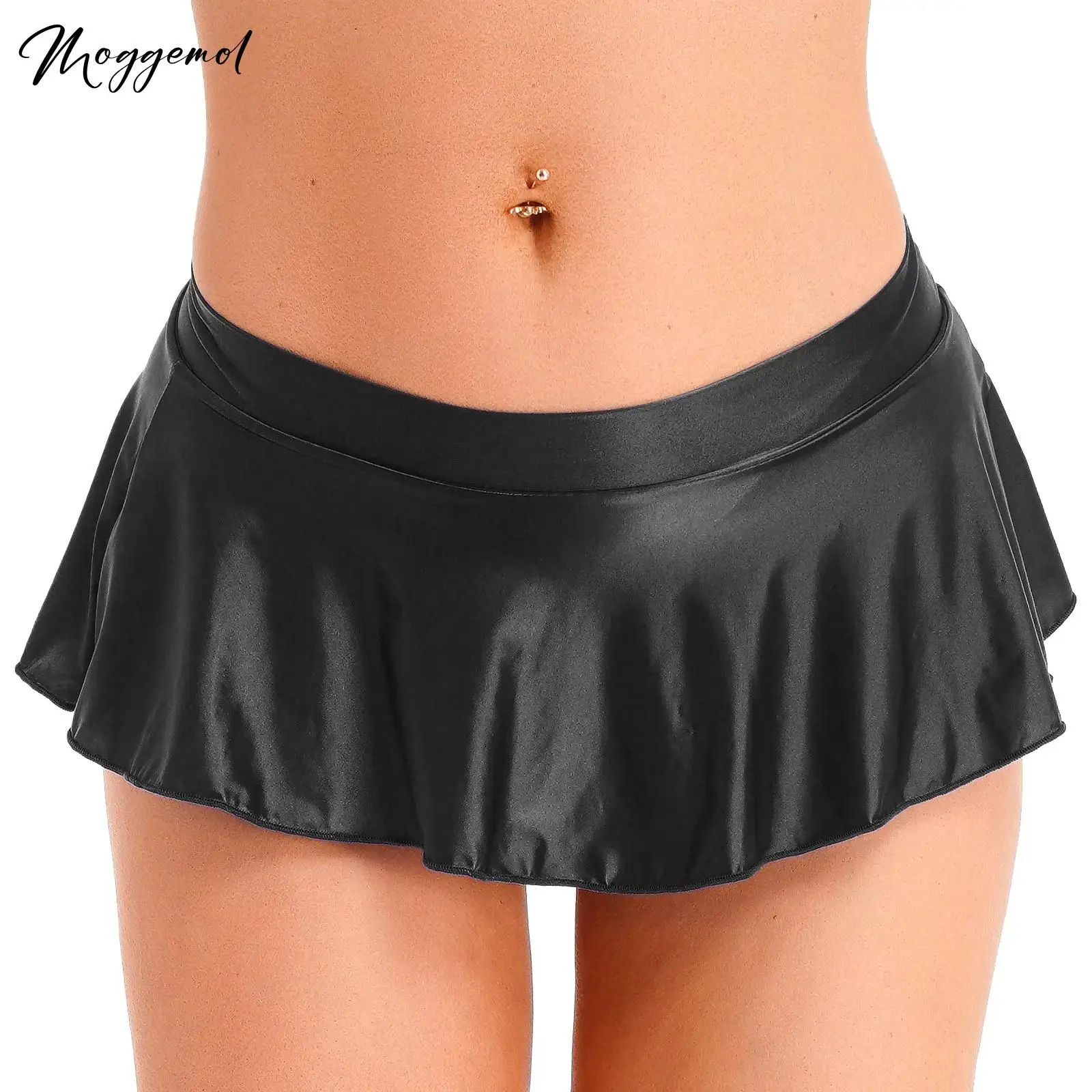 

Womens Glossy Nylon Low Rise Ruffled Pleated Sexy Mini Skirt Solid Color Micro Miniskirt Lingerie Skirts Beachwear Nightwear