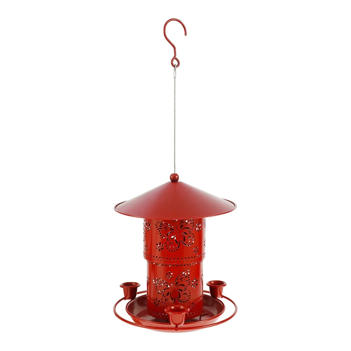 Metal Bird Feeder 32oz Adjustable Hummingbird Feeder with 3 Water Cups and S Hook Weather-Resistant Outdoor Hanging Wild Bird