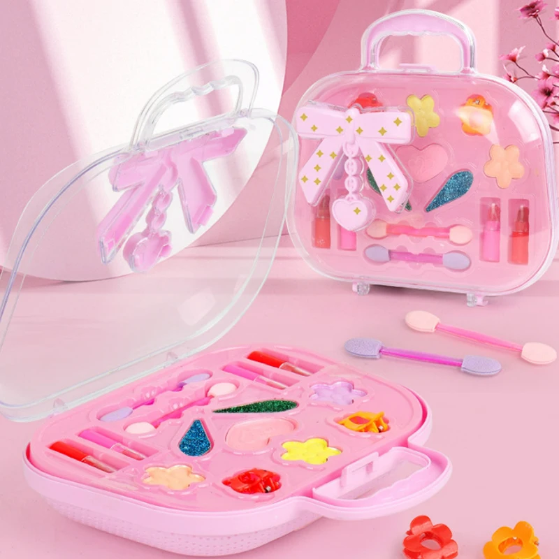 Children Girls Makeup Toys Set Bow Bag Eyeshadow Palette Lipstick Girls Birthday Party Dress Up Makeup Toys Gifts