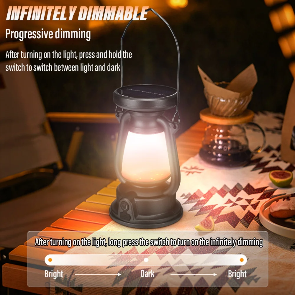 Solar Multifunctional Camping Light 3 Lighting Modes Infinitely Dimmable Polycrystalline Solar Panel Outdoor Use camping light portable lanterns camping lamp camping lantern
