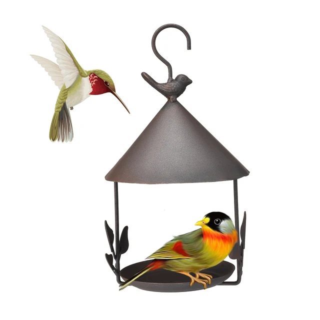 Mangiatoia Uccelli A Forma Di Ghianda - Metallico Marrone 18x14 Cm Per Giardino - Foto 4