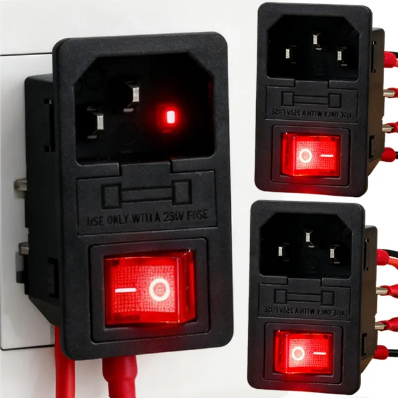 IEC320 C14 Electrical Socket with LED Rocker Switch and 10A Fuse