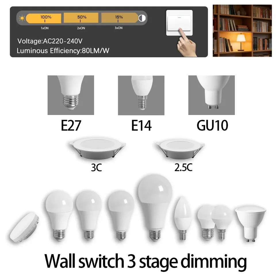 5PCS High Brightness Dimmable LED Bulb Soft light Three Way Lamp3 Way LED Light Bulbs GX53 E27 E14 GU10 Base Indoor Decorative