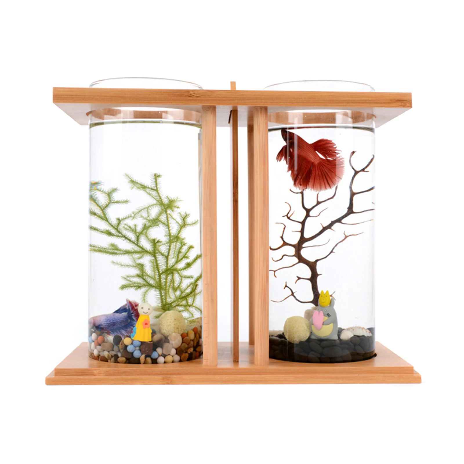 Mini Fish DIY Tank Creative Bamboo and Wood Ecological Aquarium Goldfish Tank Desktop Decoration