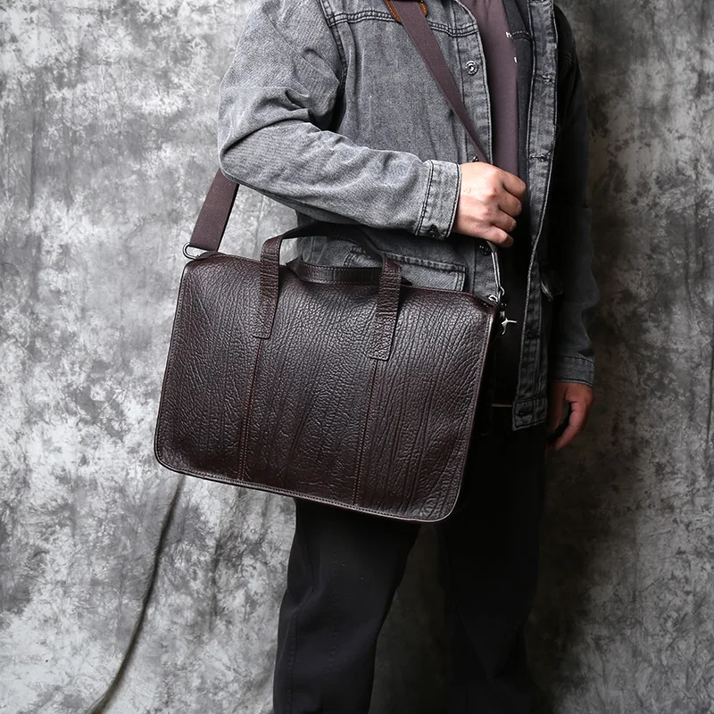 NZPJ Men's Handbag Genuine Leather Briefcase Top Layer Cowhide Shoulder Messenger Bag Fashion Laptop Bag for 15 Inch Laptop