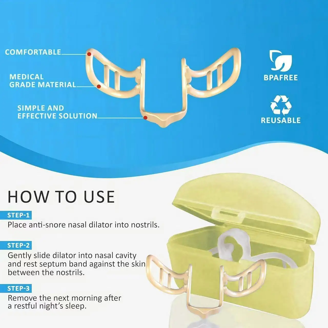 1Box Snore Stopper Nasal Dilator for Snore Reduction Increases Airflow Anti Snoring Devices Silicone Nose Clip Improve Sleep