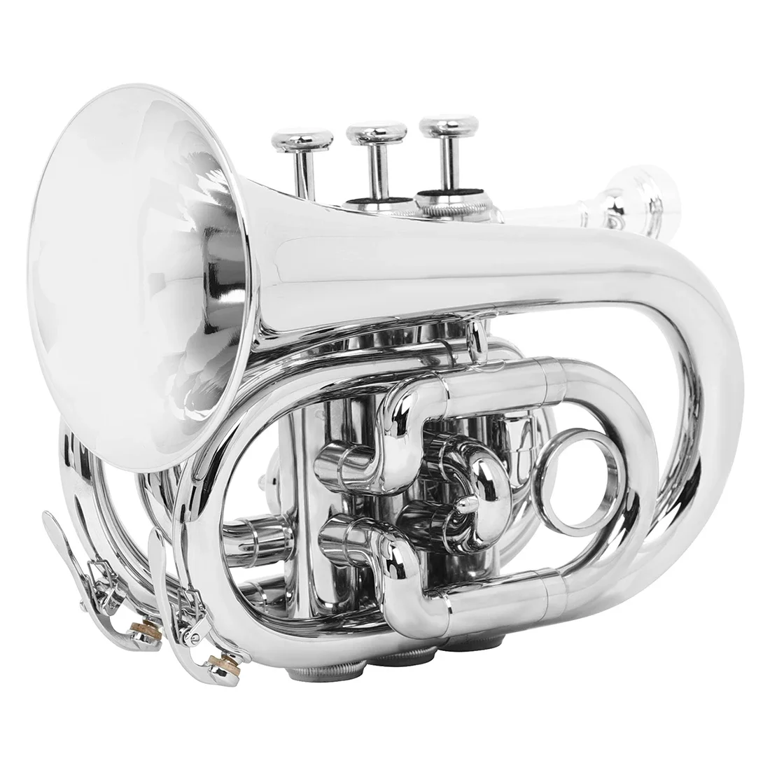 Pocket Trumpet B flat Palm Number Silver for Beginner Students with Blow Nozzle 7C Cleaning Kit Gloves Box Brass Accessory