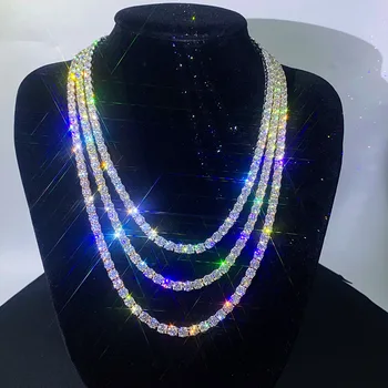 TY GRA Certified Moissanite Tennis Necklace 2/3/4/5/6.5mm Solid 925 Sterling Silver Diamond Tennis Necklaces for Women Man