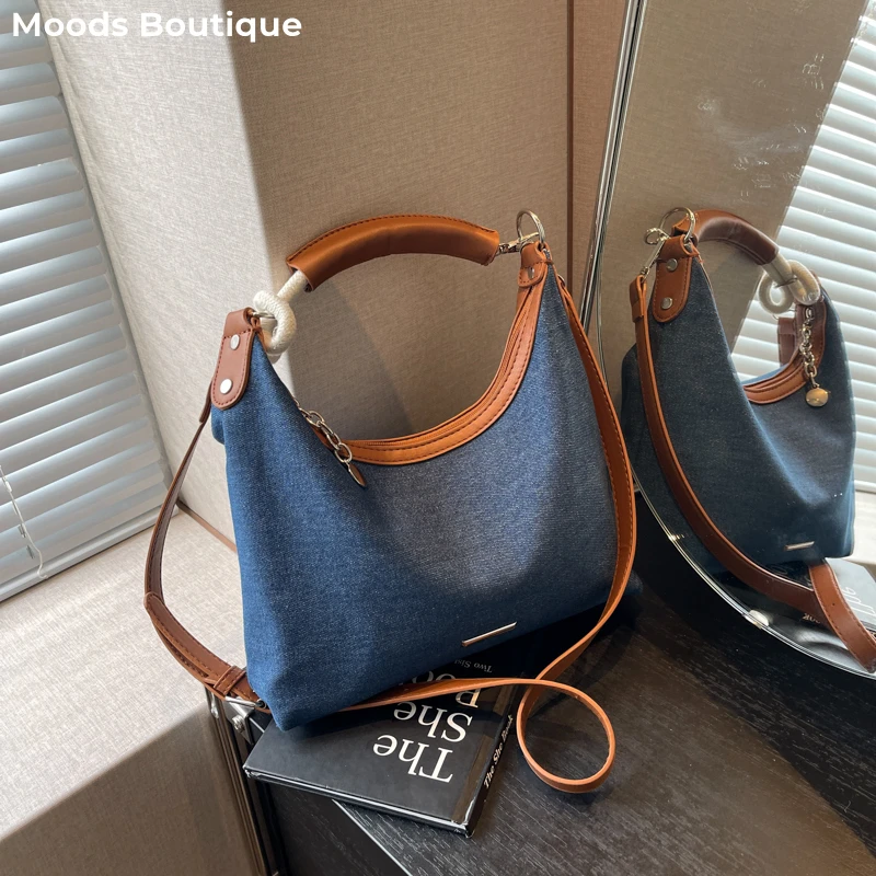 

сумка через плечо сумка женская сумка женская маленькая Джинсовые тканевые сумки на плечо для женщин 2023, роскошные дизайнерские кошельки и сумочки, синие повседневные уличные сумки-Хобо через плечо