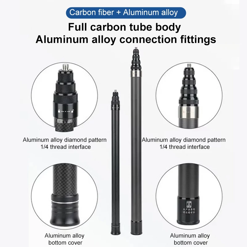 Carbon Fiber Scalable Monopod Selfie Stick Tripod 3m for Insta360 X3 X2 Go Pro