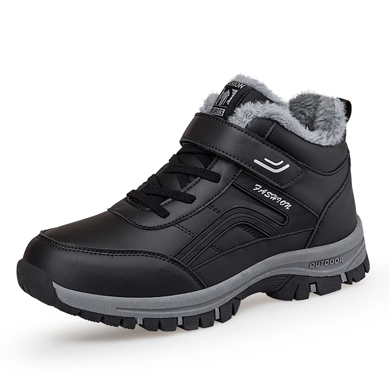 Men Leather Boots Winter Men Boots Plush Leather Waterproof Sneakers Climbing Outdoor Non-slip Warm Hiking Ankle Unisex Women