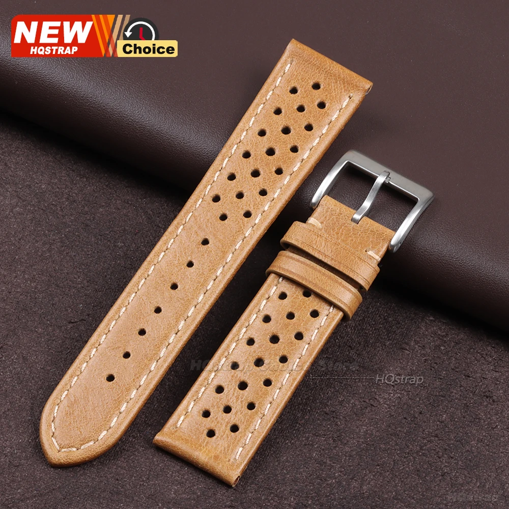 Vintage Dark Brown Genuine Cowhide Leather Watch Strap - Breathable Wristband