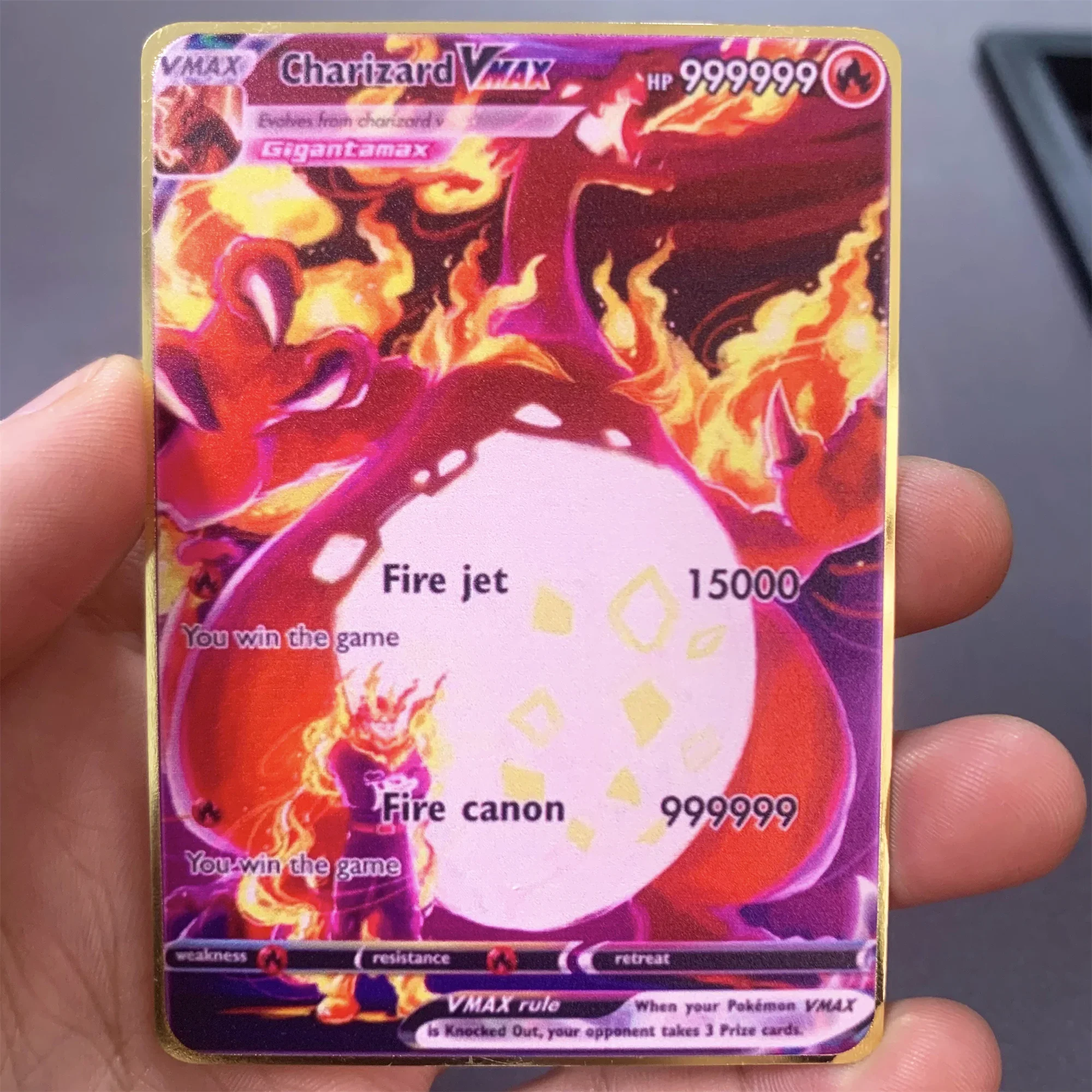 thumbnail image 1 of 10000 Point Pikachu Vmax Metal Cards English DIY Arceus Charizard Golden Card Limited Edition Kids Gift Collection Cards, 1 of 5