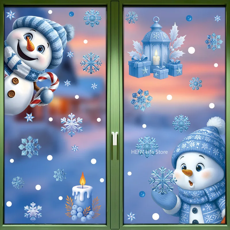 Reusable Static Christmas Window Stickers Double-Side Xmas Party Supplies Christmas Window Clings Home Decorative Films