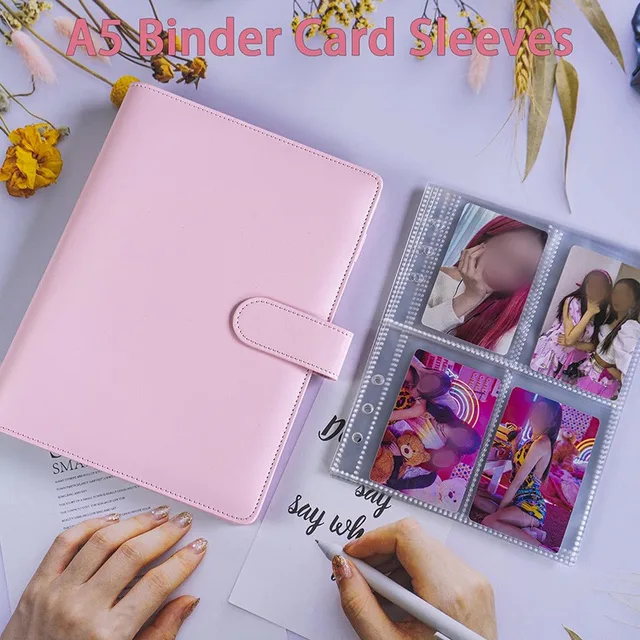 Classeur de cartes photo A5 Kpop avec 25 pages, Album de collection de cartes à 4 poches avec 200 emplacements pour cartes, couverture en cuir PU, cartes d'organisation 3