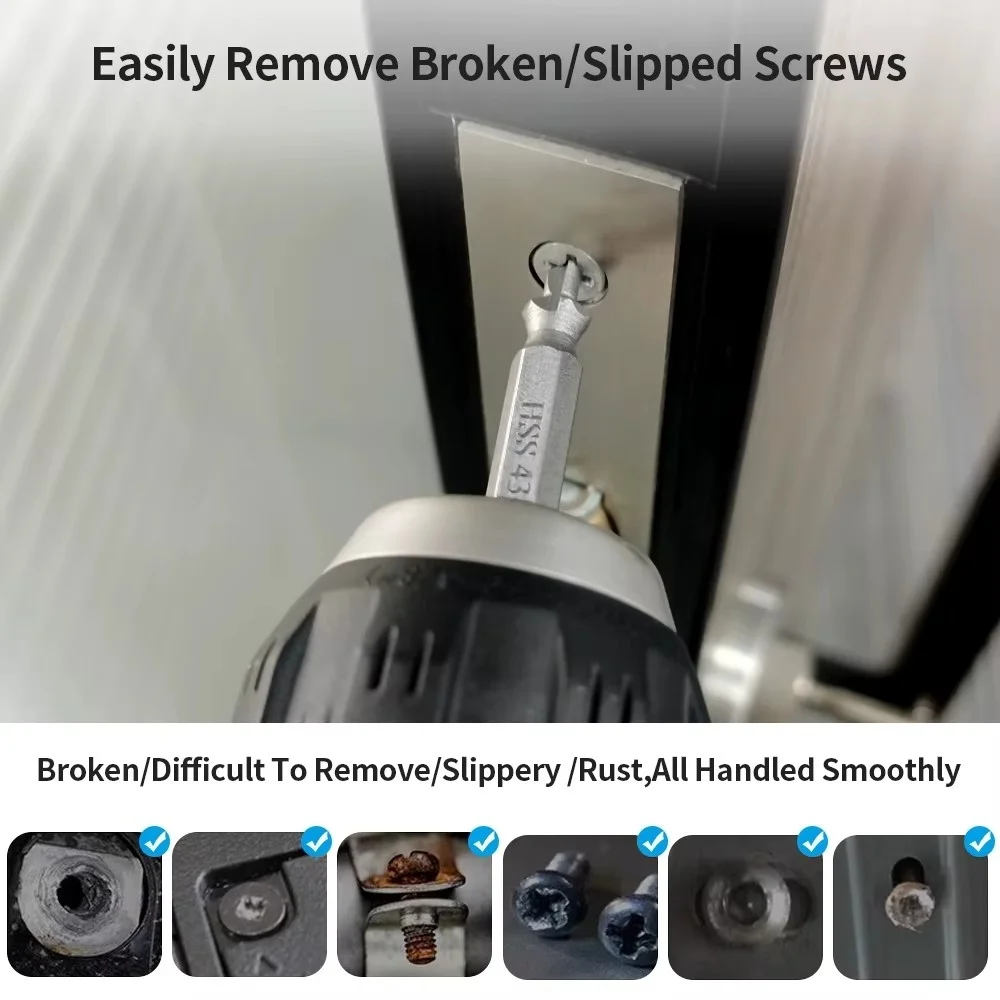 Double Head Speed Out Bolt Extractor 6PCS Broken Screw Extractor Drill Bits Set Stud Removers Easily Take Out Demolition Tools