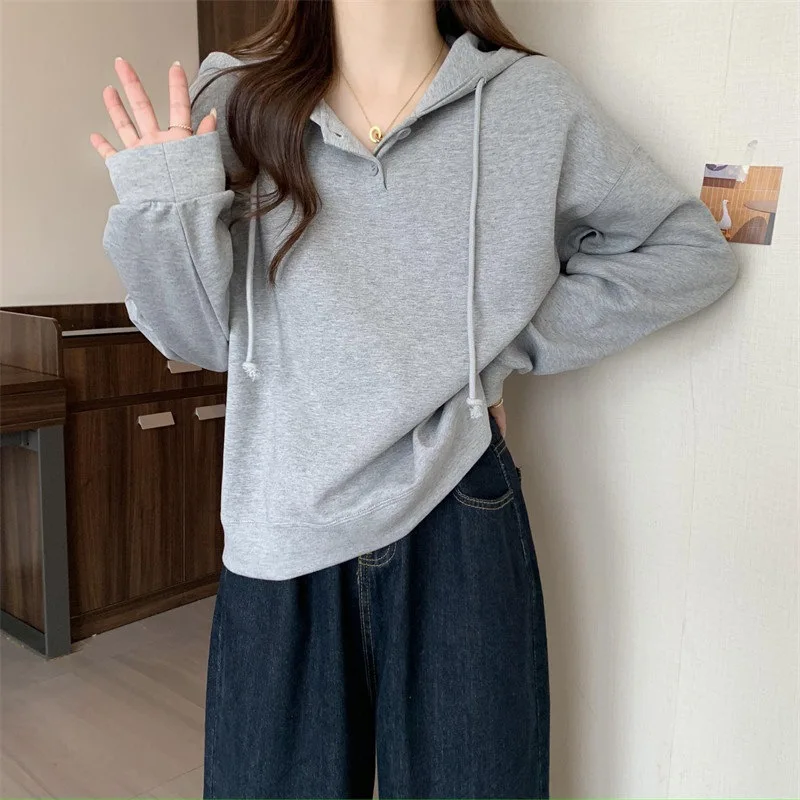 Autumn Winter Women's Clothing Loose Long Sleeve Button New in Hoodies Sweatshirts Coat Casual Versatile Fashion Vintage Tops