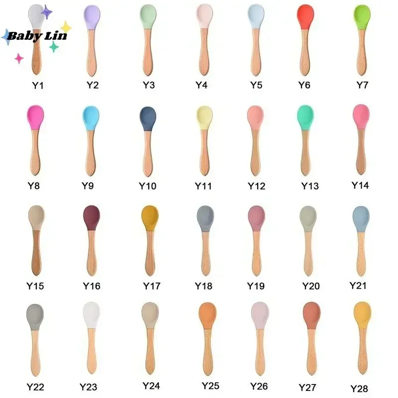 Baby Soft Silicone Spoon Candy Color Safety Baby&lsquo; Learning Wood &lsquo;Spoon Non-Slip Spoon&rsquo; Children Kids Boy Girl Food Feeding Tools