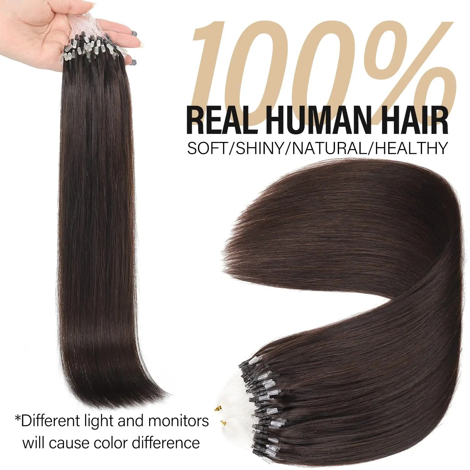 Micro Ring Hair Extensions Human Hair Silky Straight 1g/Strand 50g Real Remy Human Extensions Thick Micro Loop For Women #2