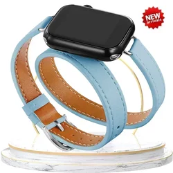 Elegant Double - Loop Leather Strap - 38 40 41 10 - 42mm (Blue)