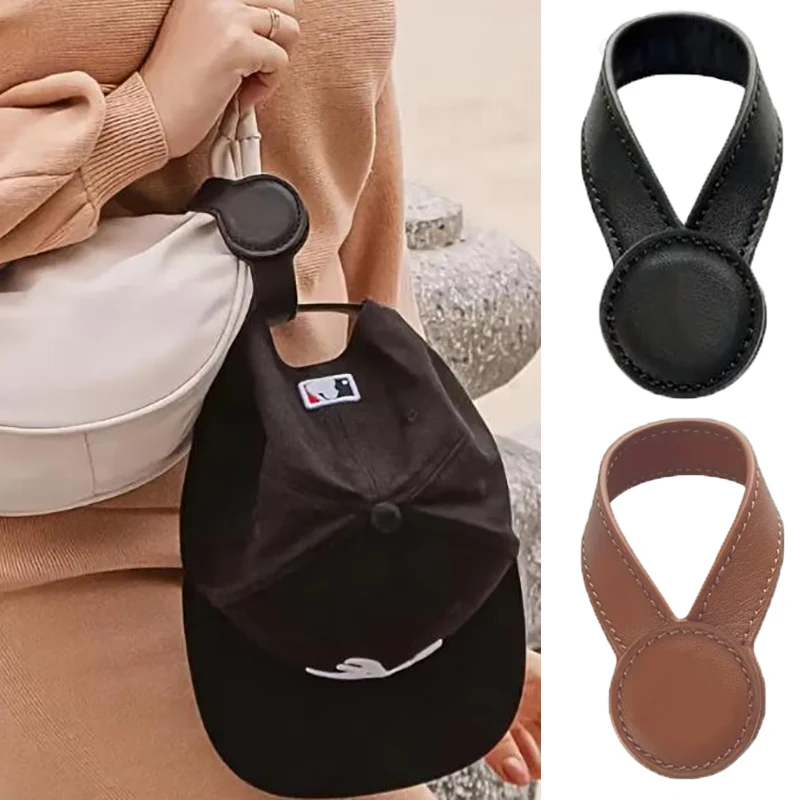 1PCS Multipurpose Magnetic PU Leather Hat Clip with Faux Fur Strong Round Organizer Outdoor Travel Cap Holder Bag Accessories