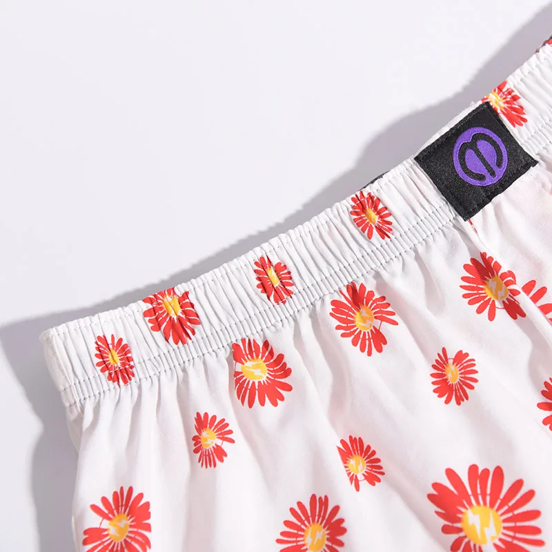 Pure Cotton Panties Unique Red Chrysanthemum For Men And Women Pattern Comfortable Breathable Shorts For Home Leisure