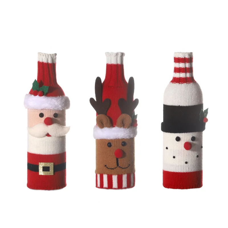 Wine Bottle Cover Christmas Ornament Knitted Wool Belt