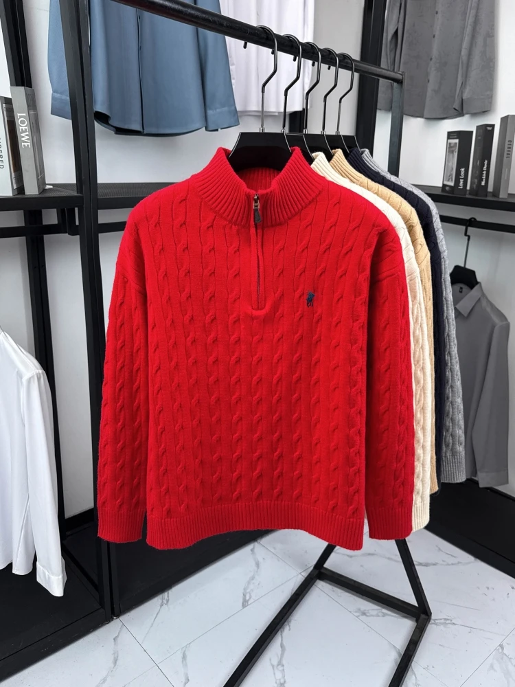 High end luxury brand zipper sweater men's designer new fashion classic Paul Pony embroidery winter warm plush knitted pullover