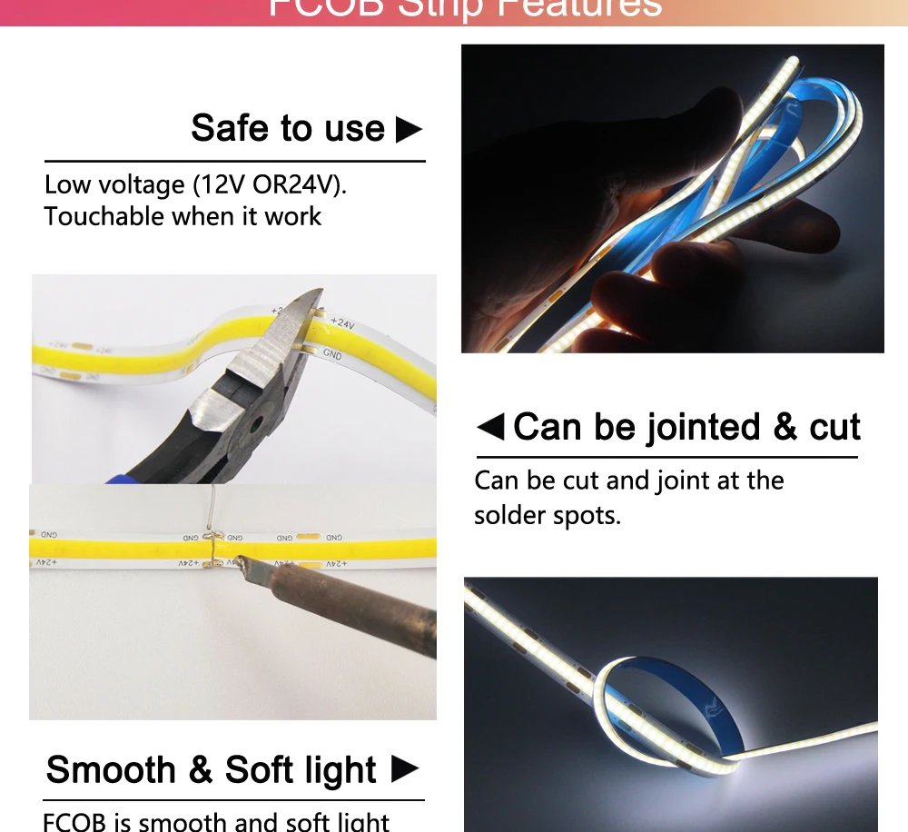 FOB COB LED Streifen Licht Bar 12V/24V Hohe Dichte Flexible FCOB LED Lampe Band Linear Dimmbar diode Band für Garten Glühbirnen – Detail 4