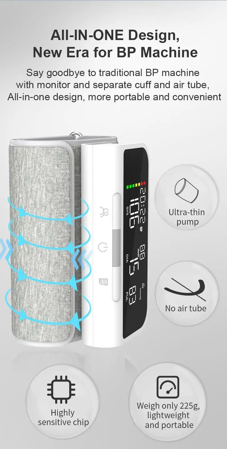 Description Picture 4 of itemALL-IN-ONE Arm Blood Pressure Monitor Rechargeable LI-ION Battery Digitization Tricolor LCD Large Screen Sphygmomanometer