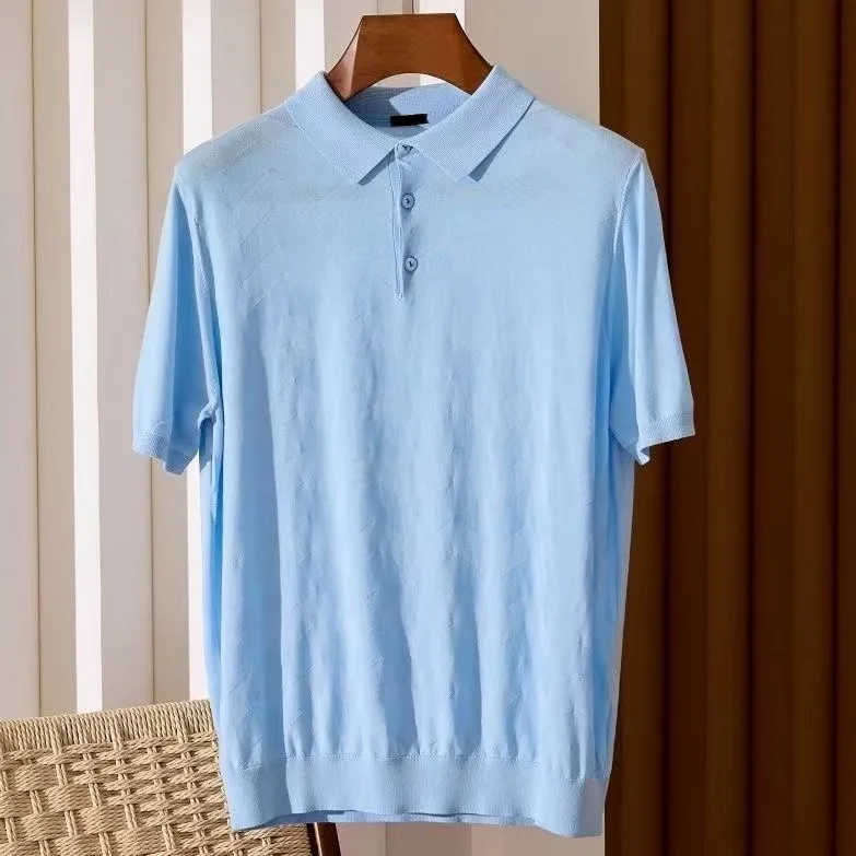 thumbnail image 1 of Polo de punto informal de negocios de mezcla de seda para hombre, novedad primavera/verano, 1 of 5