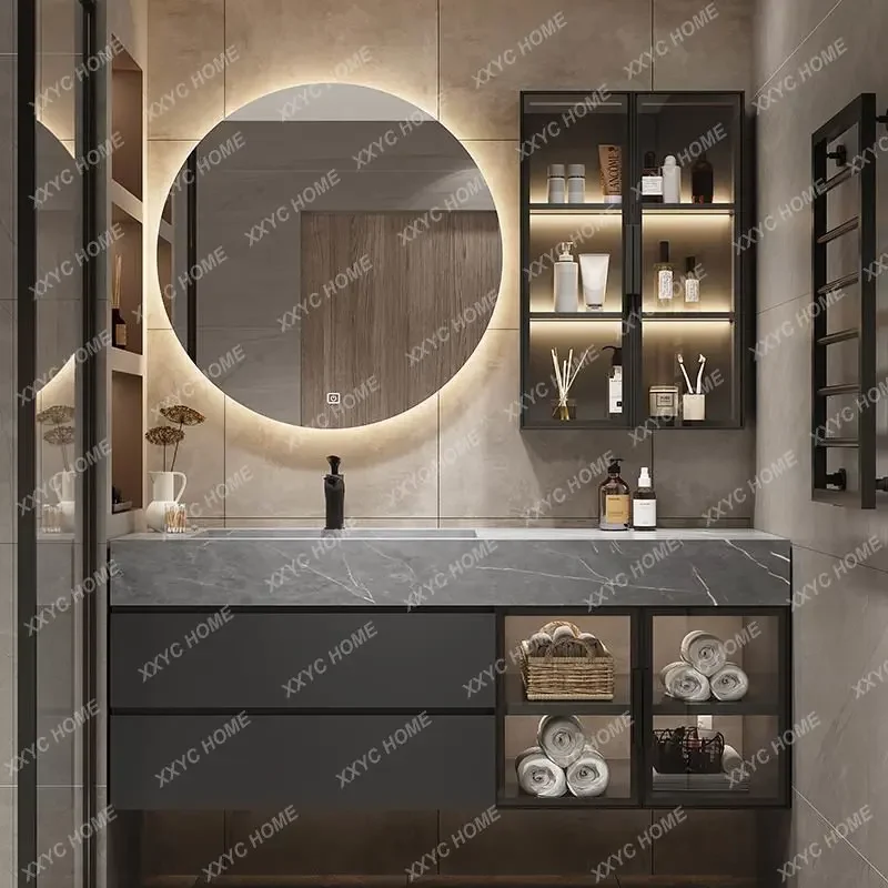 Ceramic Seamless Whole Washbin Bathroom Cabinet Combination Light Luxury Washstand Solid Wood Washbasin Customization