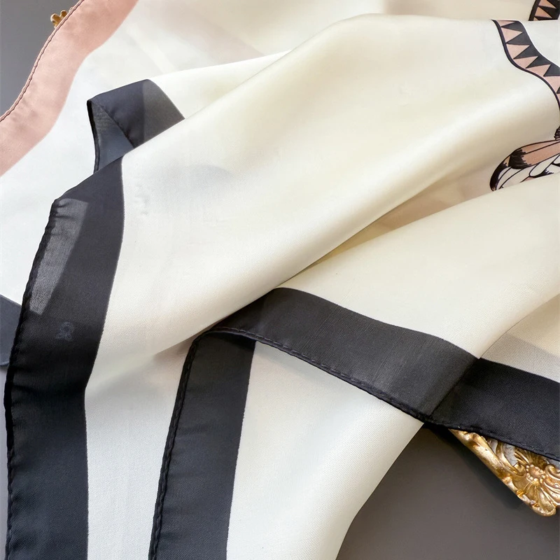 Neue Seide Quadrat Schal Frauen Luxus Floral Print Kopftuch Weiche Satin Haarband Hände Tasche Band Foulard Hijab Halstuch Stirnband – Detail 8