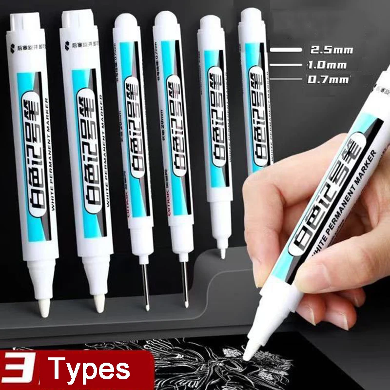 1/3Pcs White Permanent Paint Pen Set Acrylic Maker for Wood Rock Plastic Leather Glass Stone Metal Canvas Ceramic Deep Hole durable 14 hex handle diamond hole saw cutter 3pcs dry drill bits ideal for masonry ceramic hard plastic and more