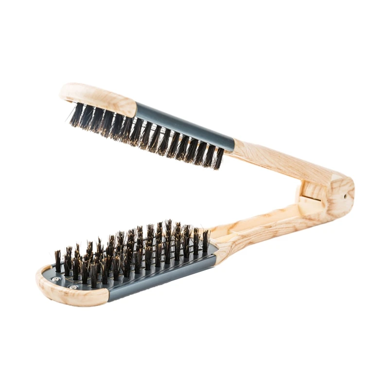 Hair Straightening Comb Double Sided Brush Boar Bristles Clamp