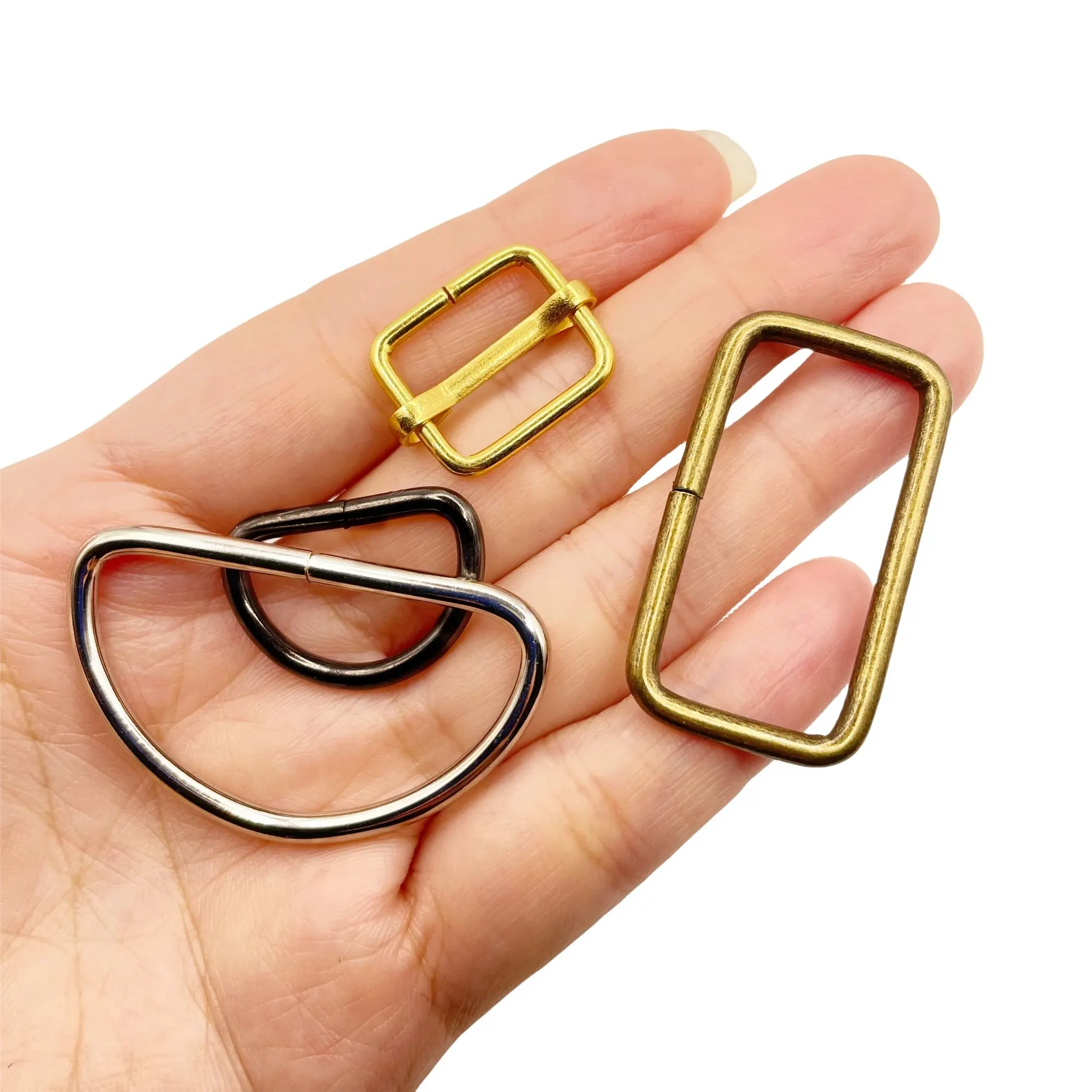10 Pcs Wire Formed Metal D-Ring Rectangle Loops Tri-Glide Slider Adjuster Non-Welded Belt Strap Buckle