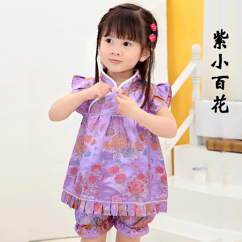 2022 New Summer Floral Girls clothes sets outfits infant suits New Year Chinese tops dresses short pants cheongsam - Image 4