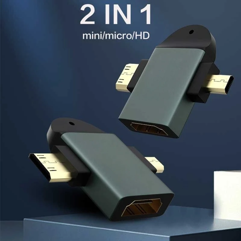 4K 60Hz 알루미늄 합금 HD 어댑터 2 in 1 휴대용 마이크로 미니 HDMI 변환기 (노트북, 카메라, 프로젝터, 휴대폰, HDTV용)