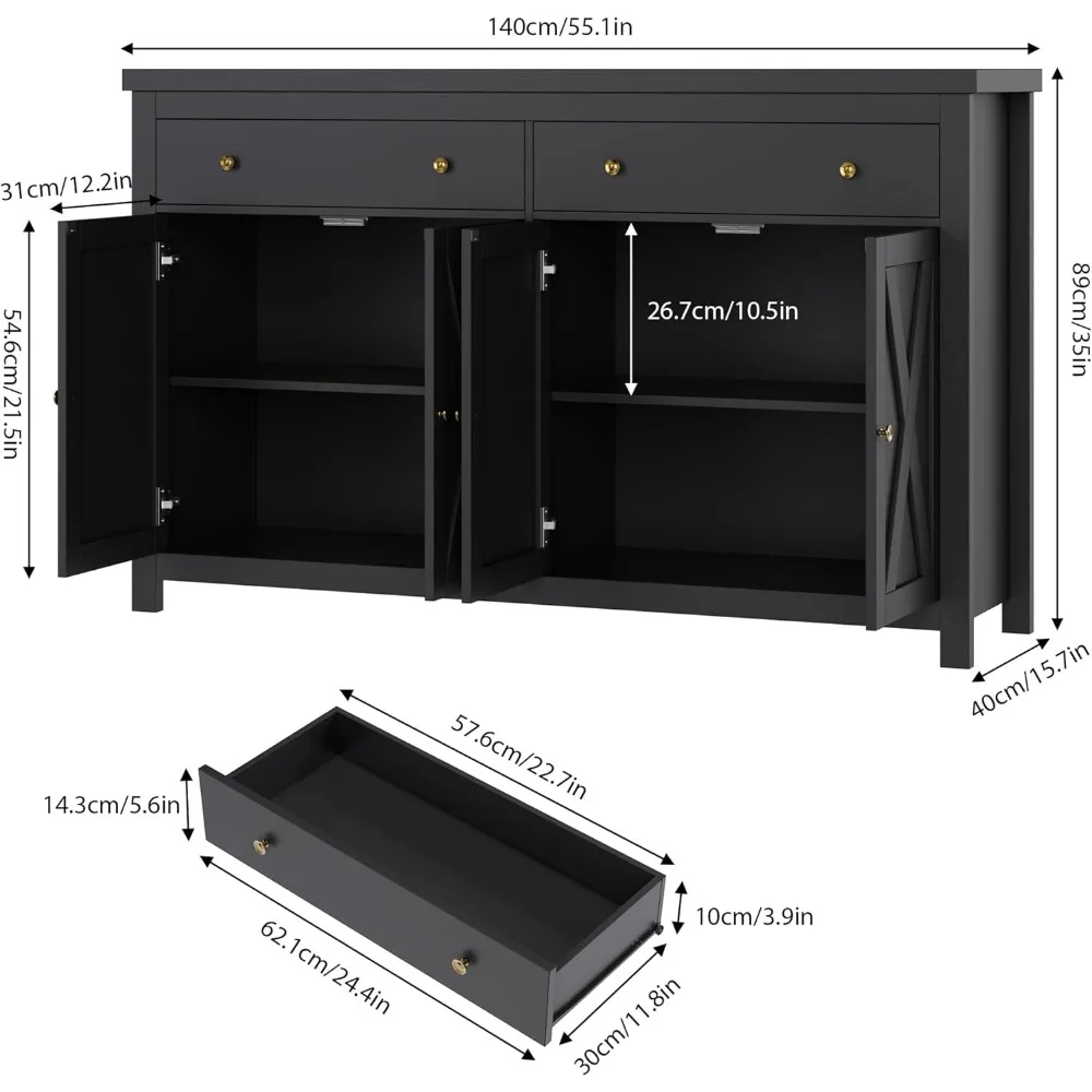 Sideboard Buffet Cabinet with Storage, Kitchen Storage Cabinet with 2 Drawers and 4 Doors, Wood Coffee Bar Cabinet, Sideboards 5