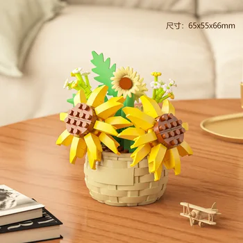 Flower Bouquet Bonsai Building Blocks Artificial Plastic Plant Dust Cover Micro Bricks Home Decoration Toy For Kid Birthday Gift 17