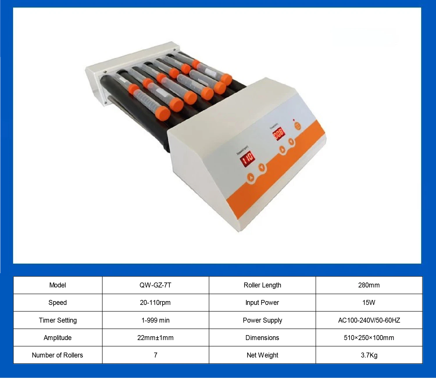 QW-GZ-5T Digital Tube Roller Mixer With Timer Laboratory Blood Tube Mixer 5 Roll