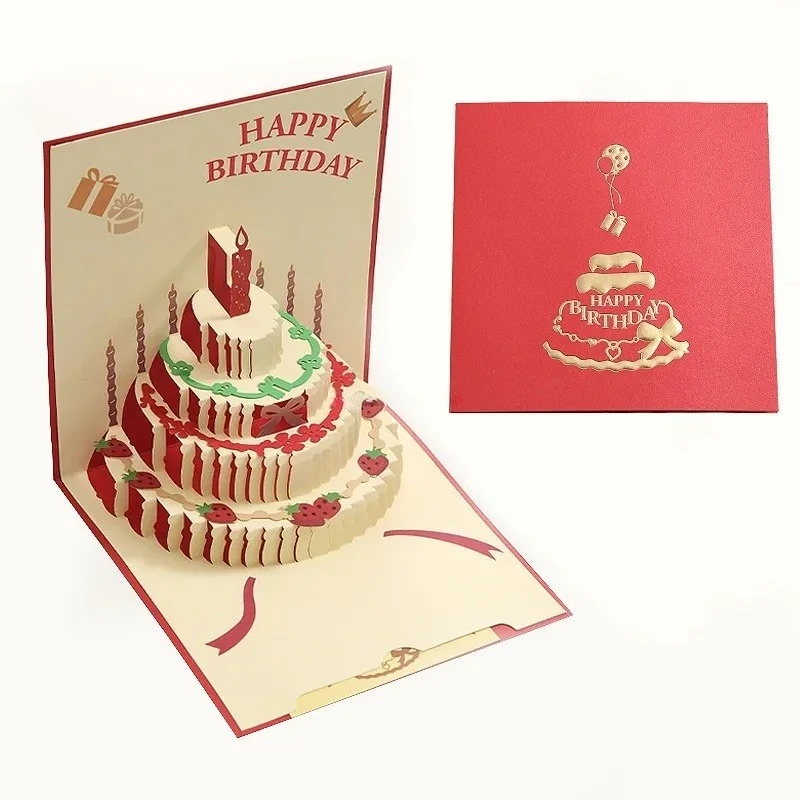 Cross border 3D birthday card, Ins style colorful 3D birthday card, happy employee card