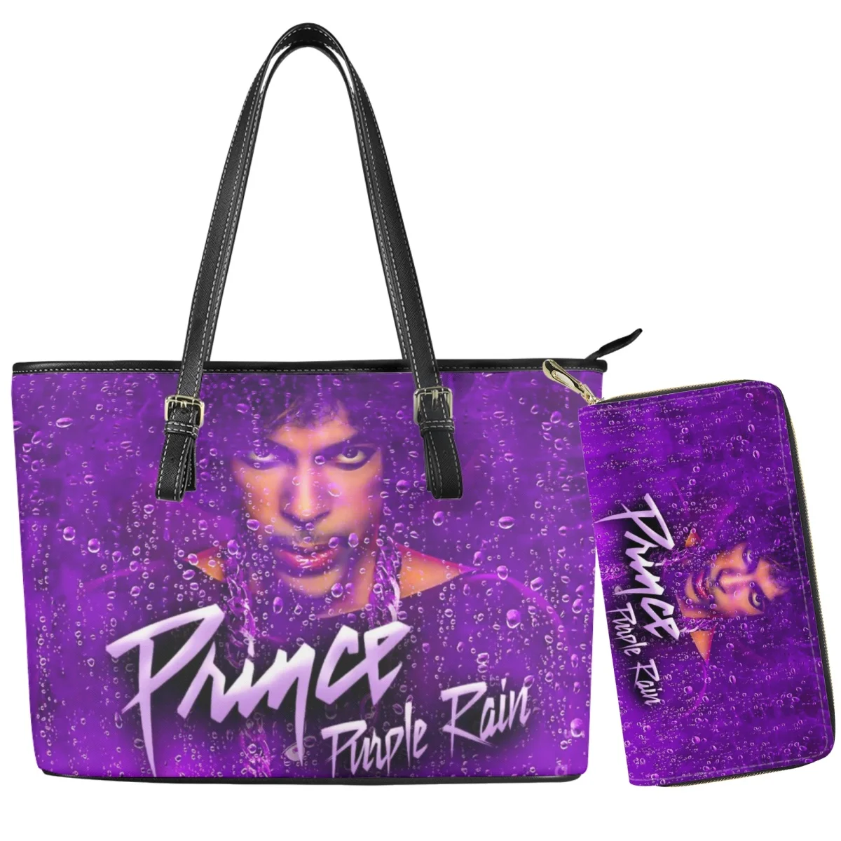 

New Rock singer Prince Purple Rain Pattern Ladies Autumn Winter PU Large Capacity Handbag Durable Simple Versatile Soft Satchel