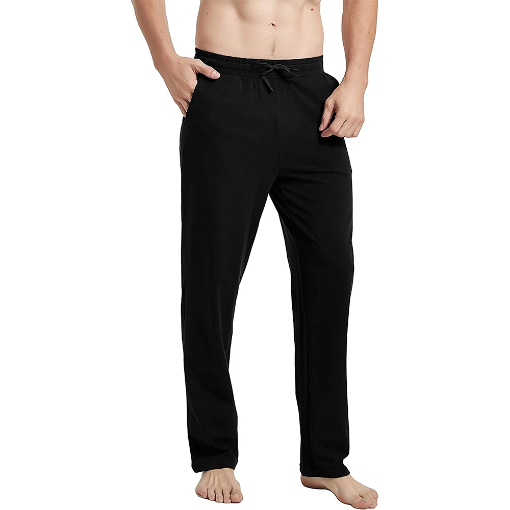 Men's Cotton Yoga Lounge Pants Open Bottom Running Joggers Loose Fit Athletic Sweatpants with Pockets Large Size Comfortable